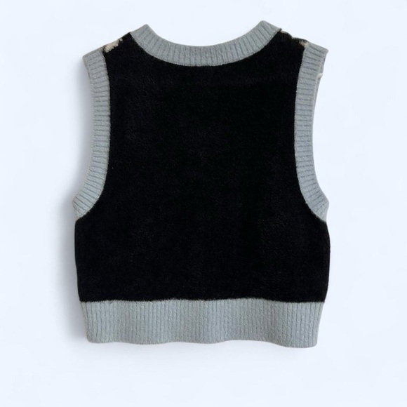 Houndstooth V-Neck Sweater Vest Black, White & Blue Medium - Picture 3 of 7